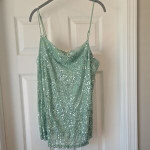 POL Mint Green Sequin Cowl Neck Camisole